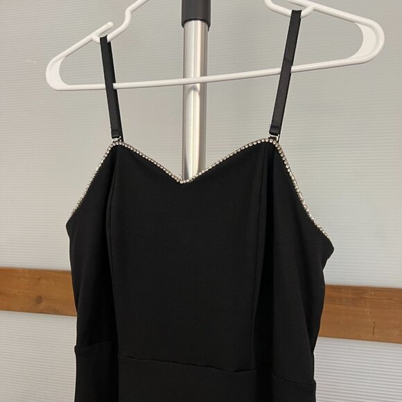 Grace Karin Black Rhinestone Detail Ruffle Hem Strap/less Lined Maxi Dress Sz M - Picture 2 of 16